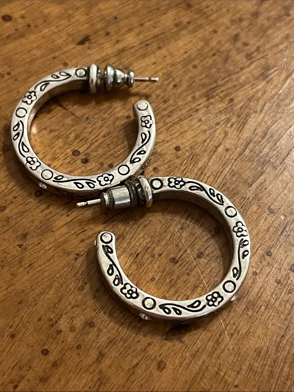Brighton Heart Center Hoops Silver Flower Scroll Retired Post Earrings
